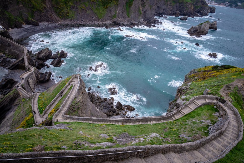 The San Juan de Gaztelugatxe steps as seen from above. A stop that now features on most people's Basque Country Itinerary