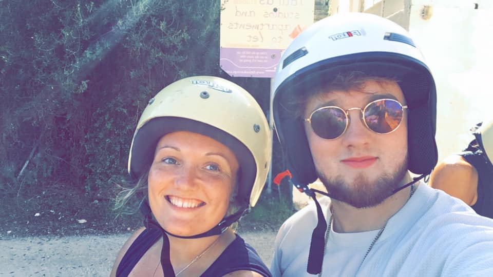 Photo of Bea and Peter Abrams on the quad bike