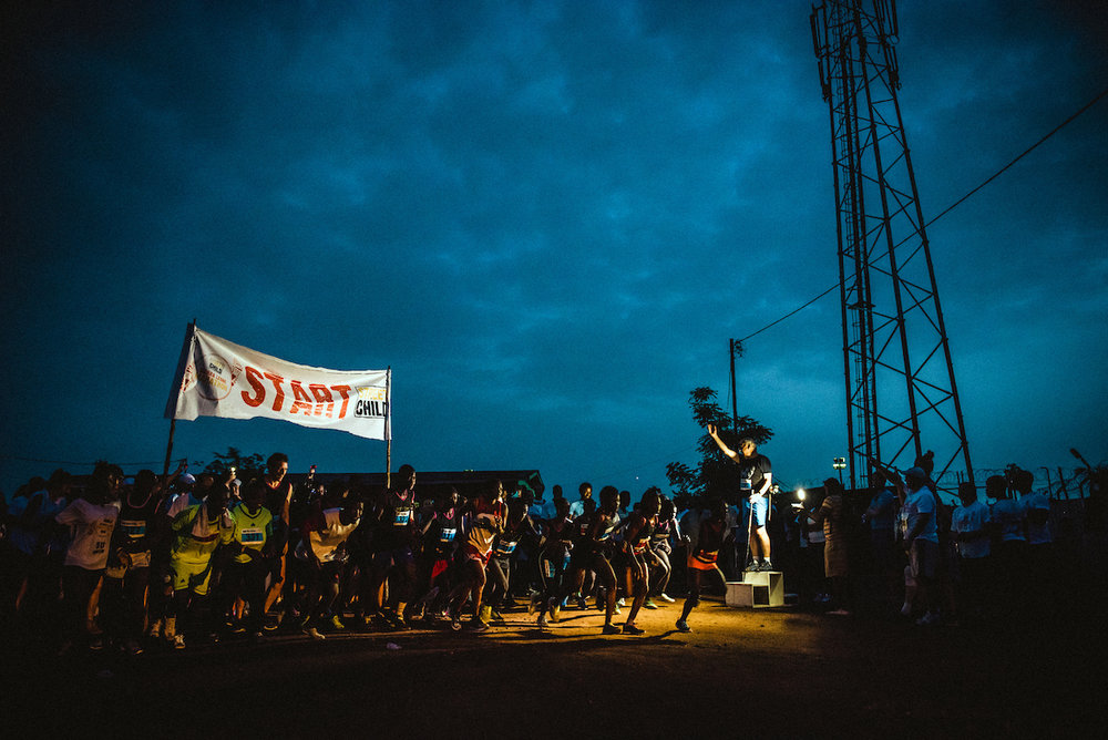 The start line of the Sierra Leone marathon as everyone sets off on their 42km run