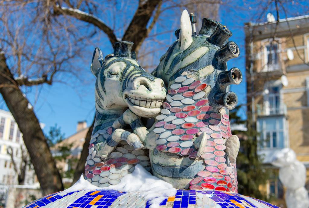 Photo of two zebras hugging, taken in Landscape Alley, in Kyiv. Not bleak and grey at all! 