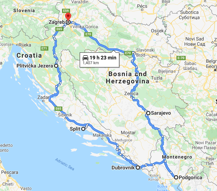 Photo of the map I was using to plan our travels around the Balkans