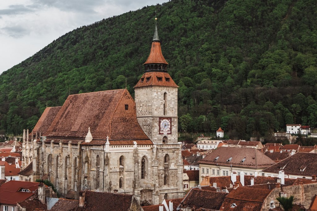 Impressive church towering above the city of Brasov