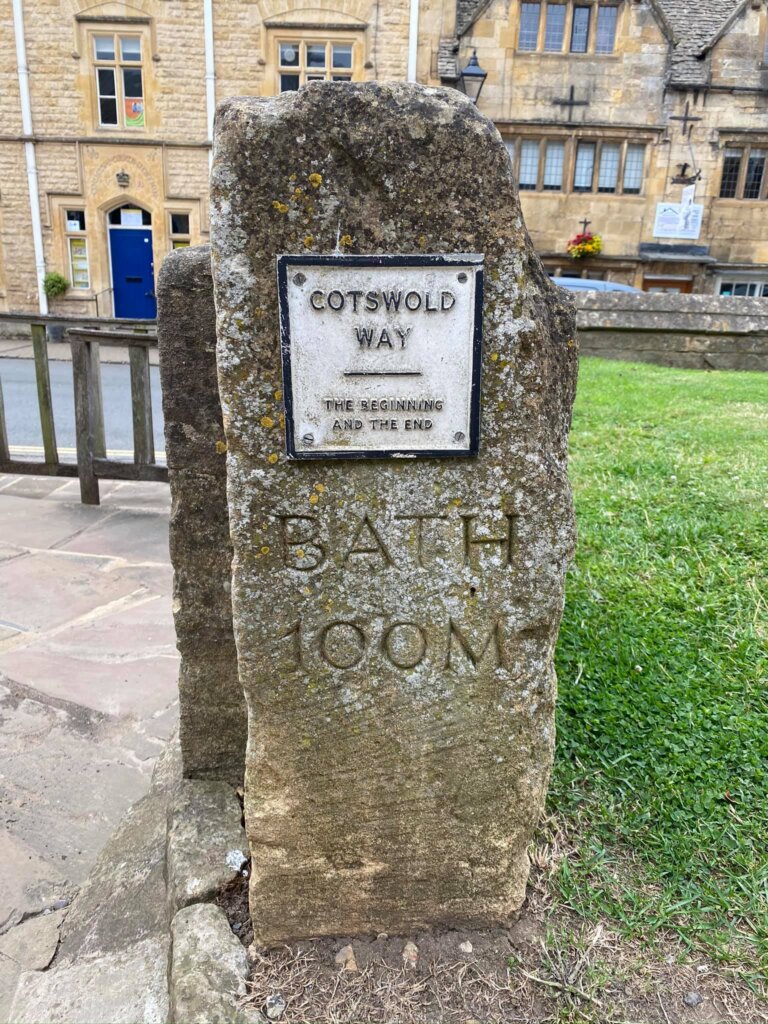 The marker of the start of the 100 mile Cotswold Way route, found in the centre of town right next to the market hall