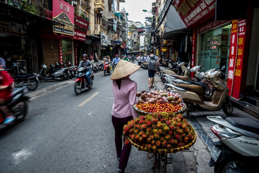 It is in the old quarter of Hanoi that you will find bikes loaded with fruit as the ladies try and earn a living for the day