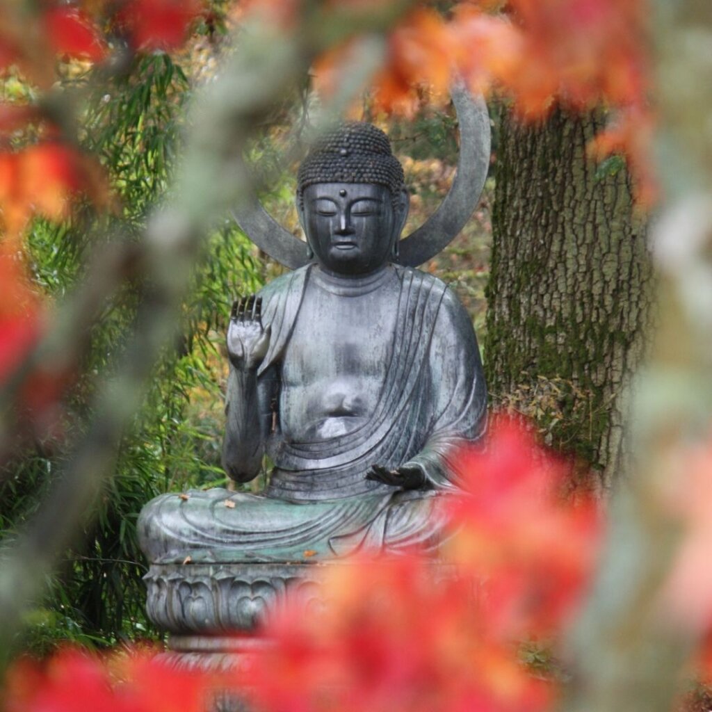 Buddha statue in Batsford Arboretum