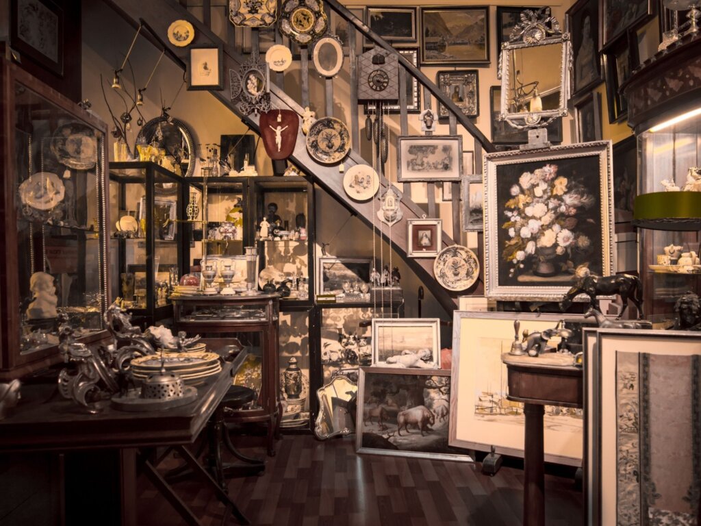 An old fashion shop full of antiques. 