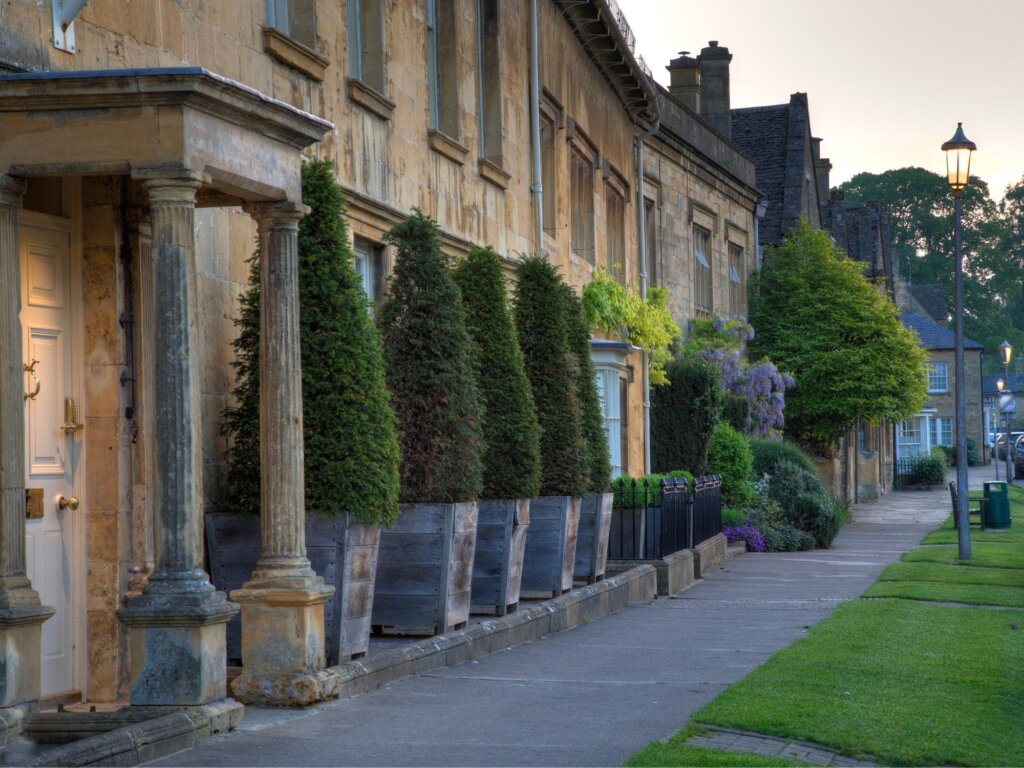 Chipping Campden high street with it's perfectly manicured lawns and beautiful old fashions honeys coloured homes