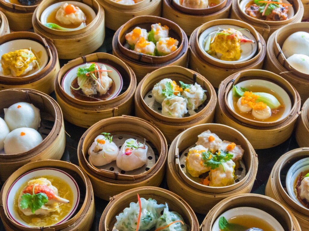 A plethora of dim sum dishes