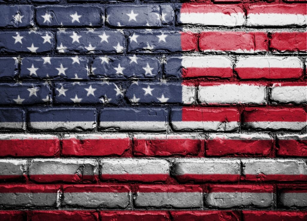 USA flag painted on a brick wall