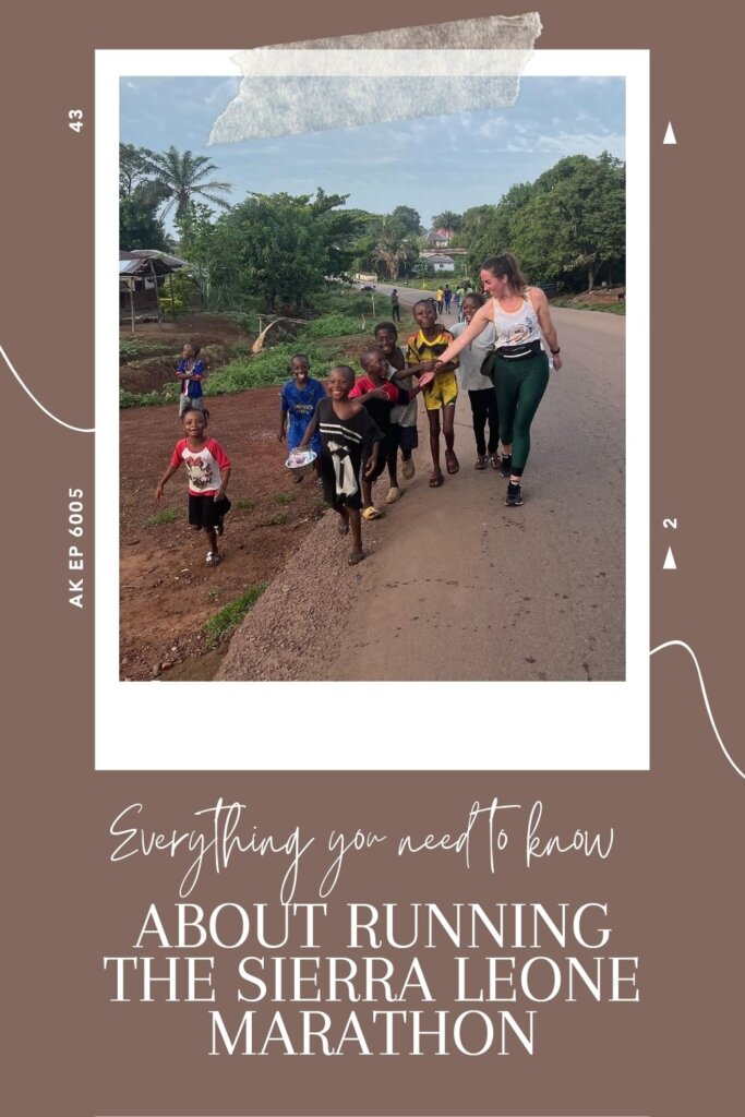 Pinterest pin of Bianca running with a bunch of local kids