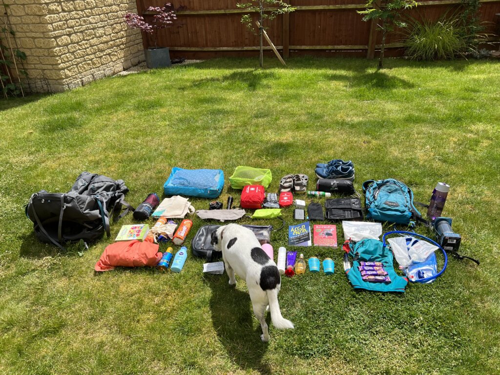 Everything that I took to Sierra Leone with me laid out in the garden