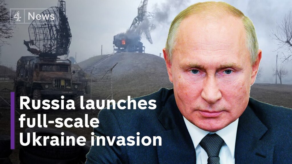 YoutTube thumbnail with Putins face. Army vehicles are in the background