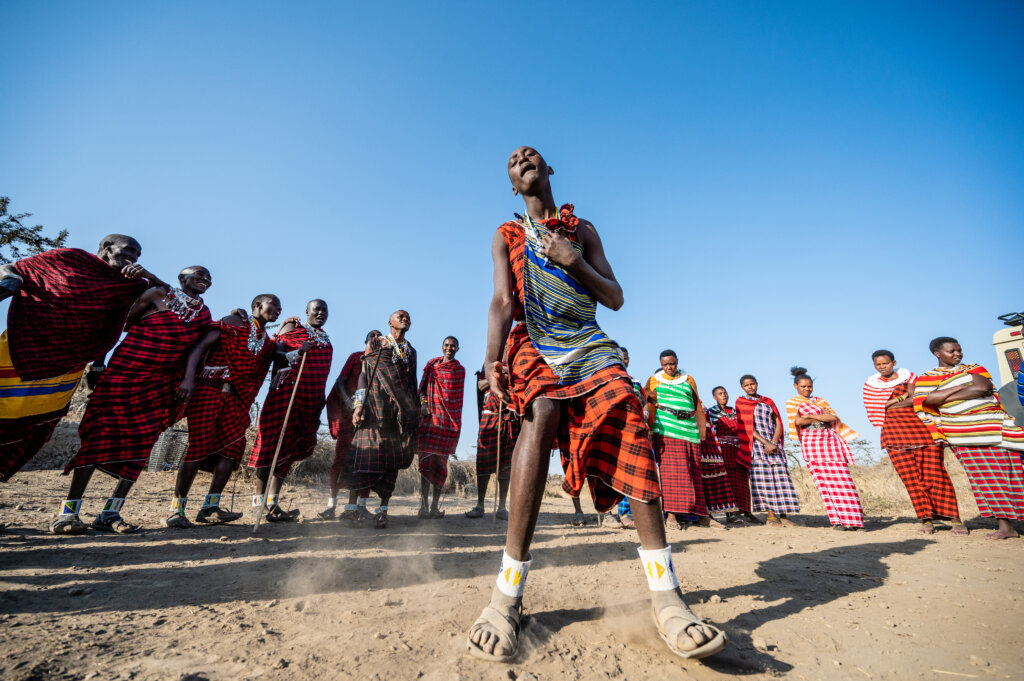 Maasai tribe welcoming us at the start of our 7 day group safari. 