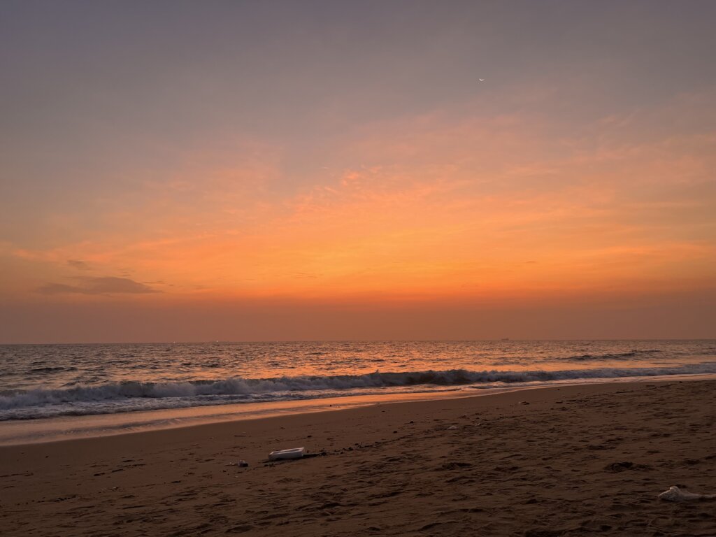 Pink and orange sunset on the beach