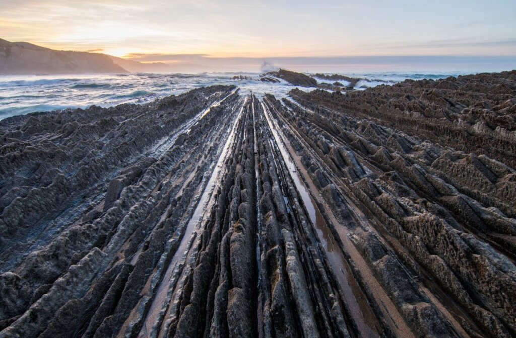 Looking out to see over the rock formations on Zumaia beach