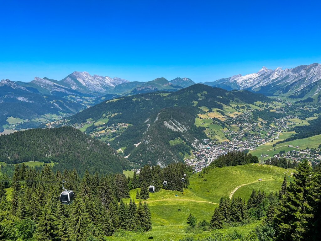 View of La Clusaz and the gondola from Beauregard 