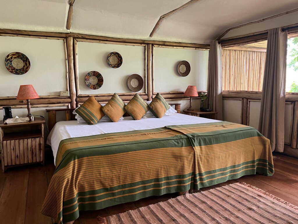 The huge bed at Buhoma Lodge