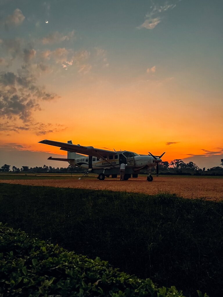 A small 11 seater cessna plane at sunrise 