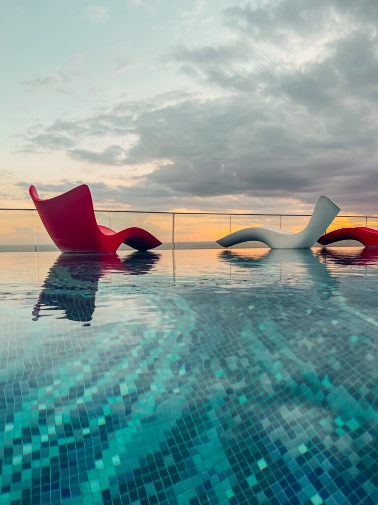 The infinity pool at Ole Sereni as the sun sets