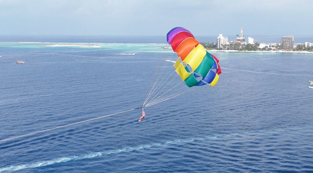 Parasailing with Maafushi in the background