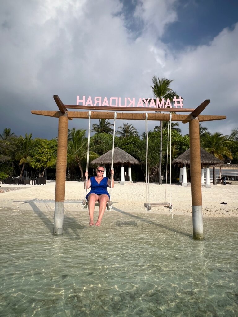 Bea on a swing at Amaya Resort in the Maldives