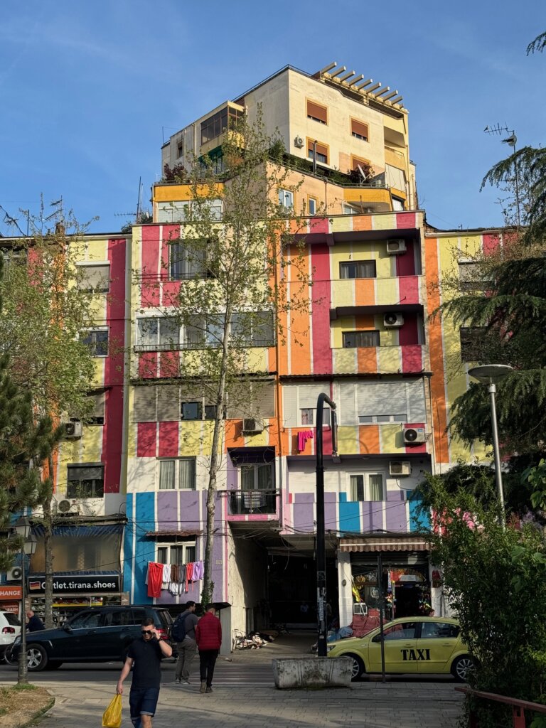 A colourful building in the centre of Tirana