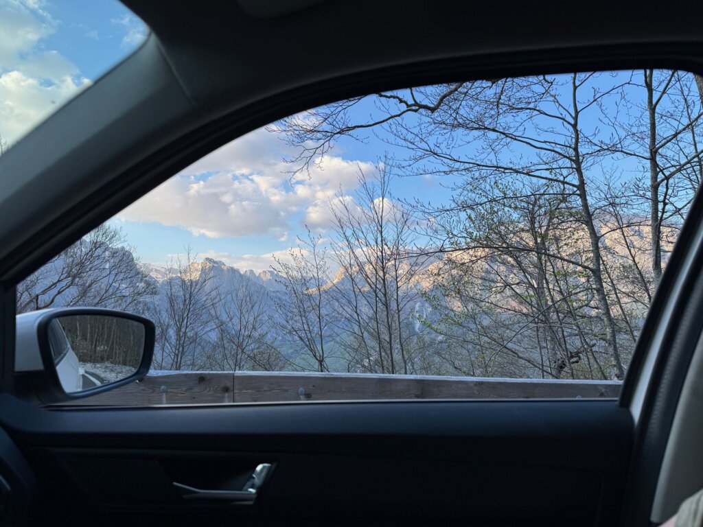 The view from the car window over the Albanian Alps