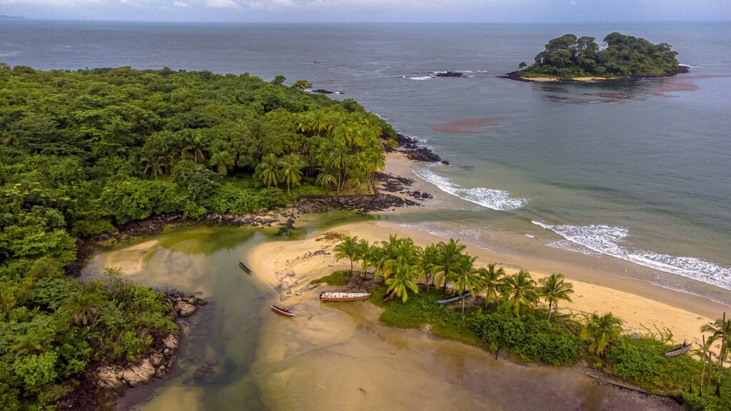 Aerial view of a beach in Sierra Leone