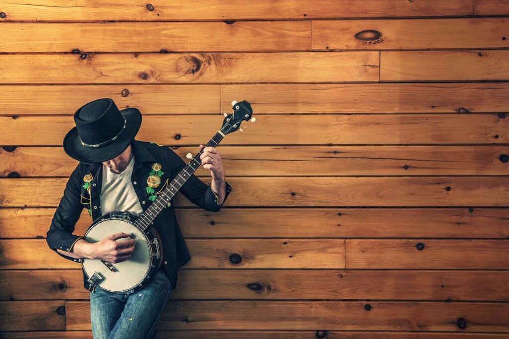 A cowboy with a banjo