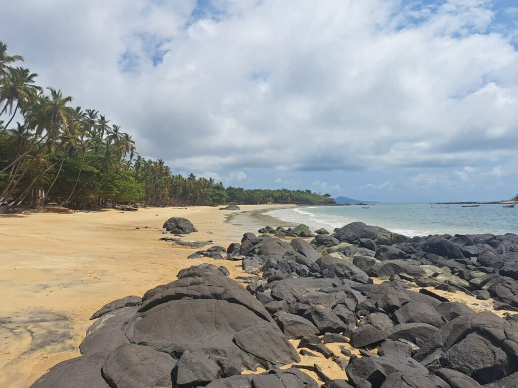 Bureh beach with its distinctive rocks omn the shoreline