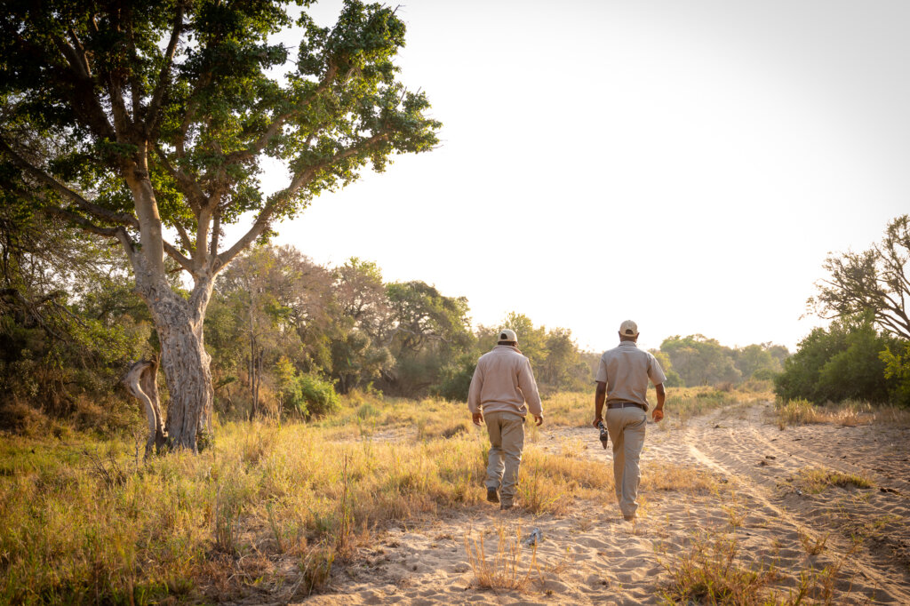 Lucan and Daniel, from Shimungwe Lodge following the tracks on foot