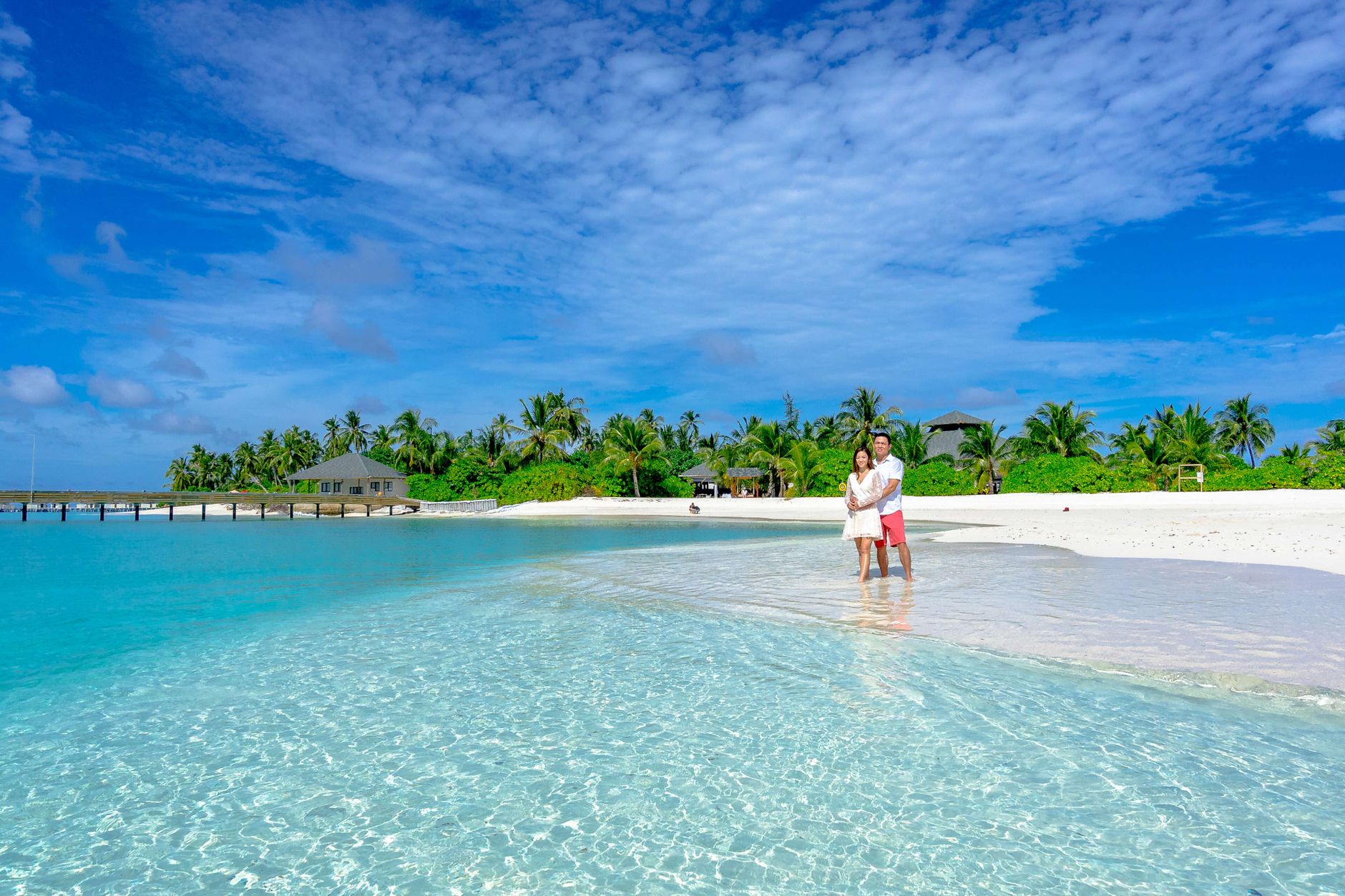 a couple standing on the beach