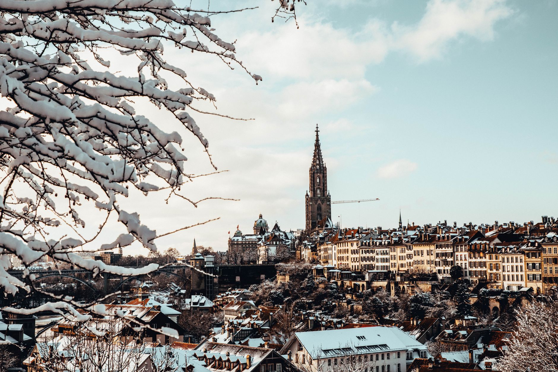 view of a city in winter